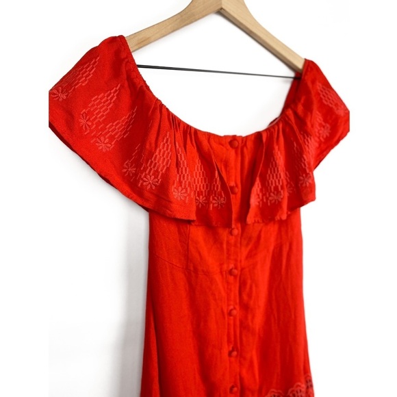 Sugarlips Off The Shoulder Embroidered Floral Ruffle Mini Dress, Red - Size S - Picture 4 of 9